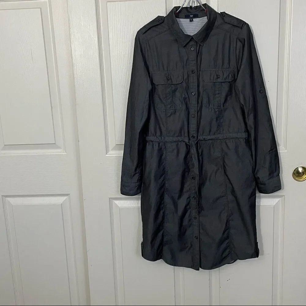 Gap Dark Cotton Drawstring Waist Shirtdress with Pockets, Medium - Picture 8 of 13